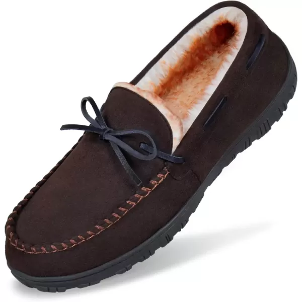 imageMIXIN Mens Slippers Indoor Outdoor Memory Foam House Shoes AntiSlip Moccasins Slippers for MenDark Brown