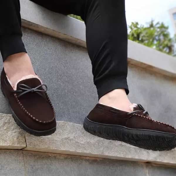 imageMIXIN Mens Slippers Indoor Outdoor Memory Foam House Shoes AntiSlip Moccasins Slippers for MenDark Brown