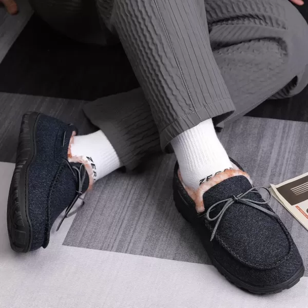 imageMIXIN Mens Slippers Indoor Outdoor Memory Foam House Shoes AntiSlip Moccasins Slippers for MenNavy