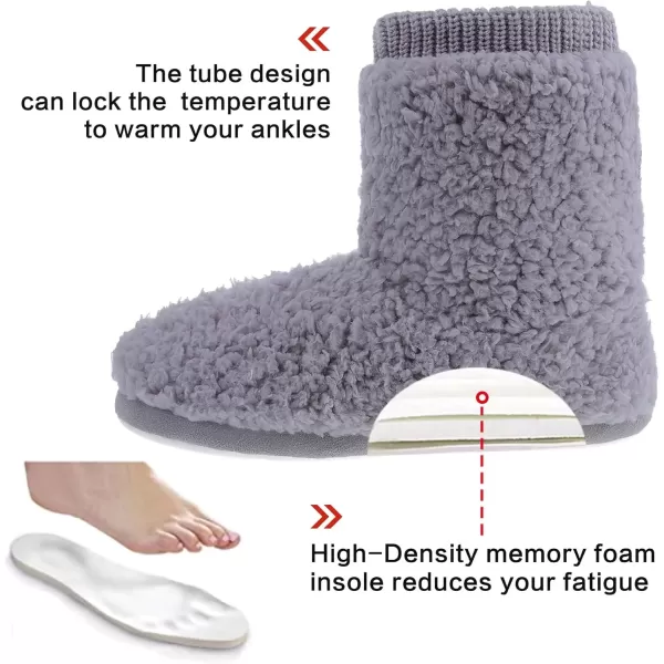 imageMIXIN Womens Comfort Warm Faux Fleece Fuzzy Ankle Bootie Slippers Plush Lining Slipon House Shoes AntiSlip Sole IndoorOutdoorAsh Grey