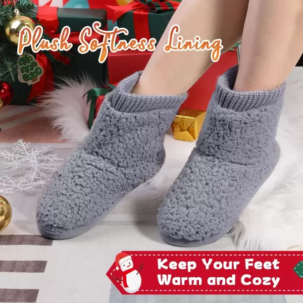 imageMIXIN Womens Comfort Warm Faux Fleece Fuzzy Ankle Bootie Slippers Plush Lining Slipon House Shoes AntiSlip Sole IndoorOutdoorAsh Grey