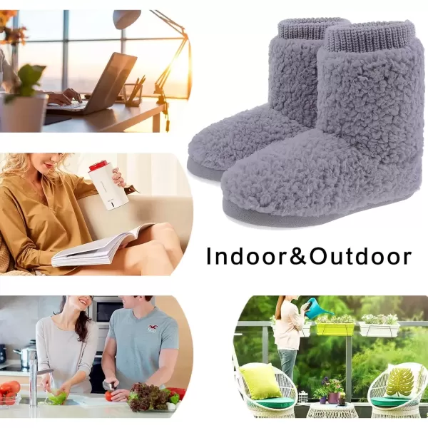 imageMIXIN Womens Comfort Warm Faux Fleece Fuzzy Ankle Bootie Slippers Plush Lining Slipon House Shoes AntiSlip Sole IndoorOutdoorAsh Grey
