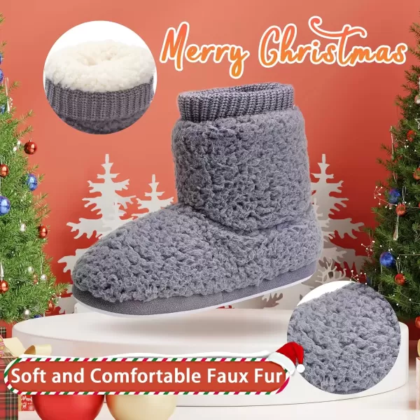 imageMIXIN Womens Comfort Warm Faux Fleece Fuzzy Ankle Bootie Slippers Plush Lining Slipon House Shoes AntiSlip Sole IndoorOutdoorAsh Grey