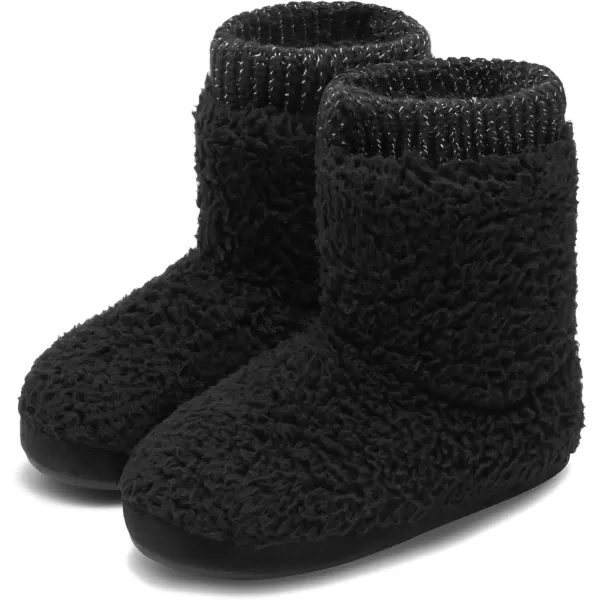 imageMIXIN Womens Comfort Warm Faux Fleece Fuzzy Ankle Bootie Slippers Plush Lining Slipon House Shoes AntiSlip Sole IndoorOutdoorBlack