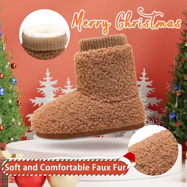 imageMIXIN Womens Comfort Warm Faux Fleece Fuzzy Ankle Bootie Slippers Plush Lining Slipon House Shoes AntiSlip Sole IndoorOutdoorBrown