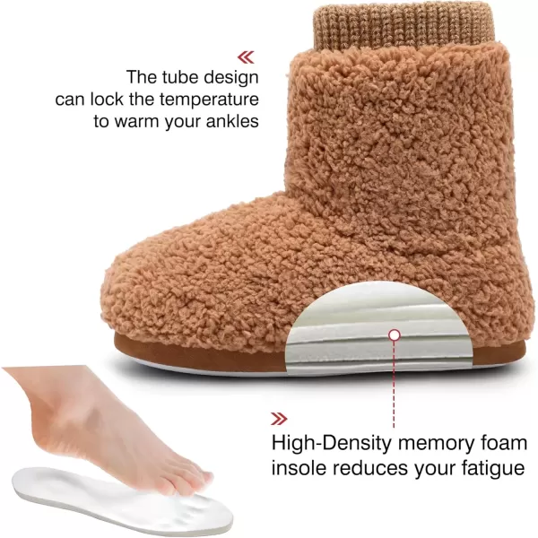 imageMIXIN Womens Comfort Warm Faux Fleece Fuzzy Ankle Bootie Slippers Plush Lining Slipon House Shoes AntiSlip Sole IndoorOutdoorBrown
