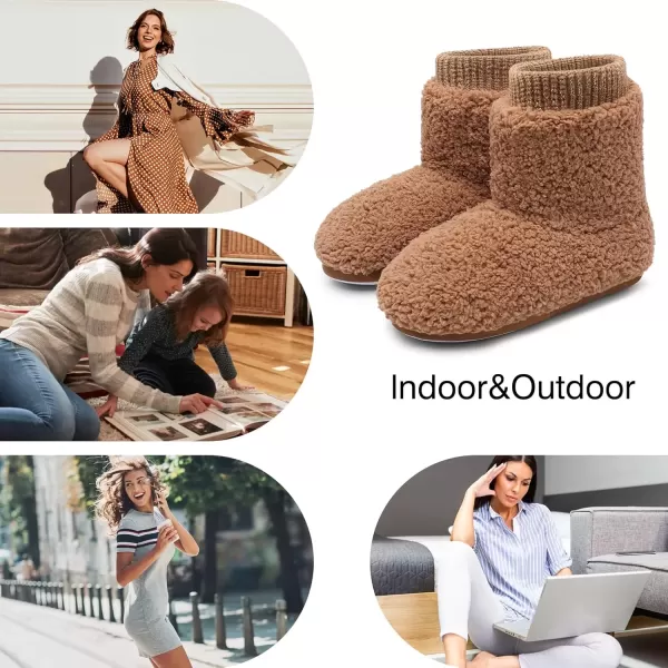 imageMIXIN Womens Comfort Warm Faux Fleece Fuzzy Ankle Bootie Slippers Plush Lining Slipon House Shoes AntiSlip Sole IndoorOutdoorBrown