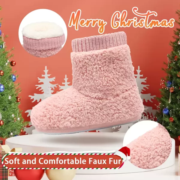 imageMIXIN Womens Comfort Warm Faux Fleece Fuzzy Ankle Bootie Slippers Plush Lining Slipon House Shoes AntiSlip Sole IndoorOutdoorPink