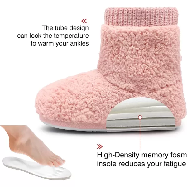 imageMIXIN Womens Comfort Warm Faux Fleece Fuzzy Ankle Bootie Slippers Plush Lining Slipon House Shoes AntiSlip Sole IndoorOutdoorPink