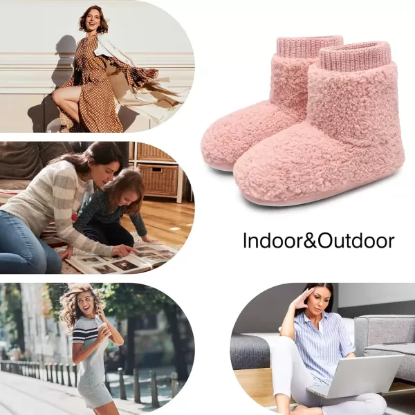 imageMIXIN Womens Comfort Warm Faux Fleece Fuzzy Ankle Bootie Slippers Plush Lining Slipon House Shoes AntiSlip Sole IndoorOutdoorPink