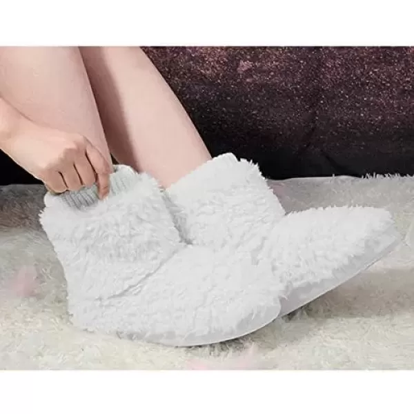 imageMIXIN Womens Comfort Warm Faux Fleece Fuzzy Ankle Bootie Slippers Plush Lining Slipon House Shoes AntiSlip Sole IndoorOutdoorWhite