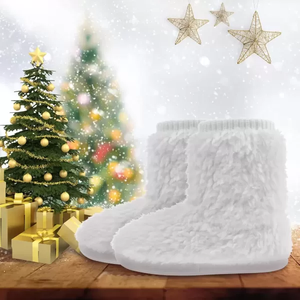imageMIXIN Womens Comfort Warm Faux Fleece Fuzzy Ankle Bootie Slippers Plush Lining Slipon House Shoes AntiSlip Sole IndoorOutdoorWhite