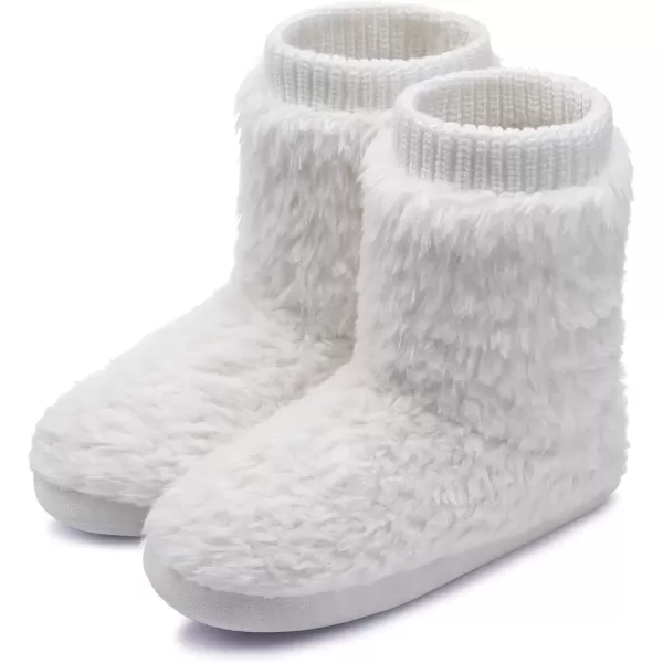 imageMIXIN Womens Comfort Warm Faux Fleece Fuzzy Ankle Bootie Slippers Plush Lining Slipon House Shoes AntiSlip Sole IndoorOutdoorWhite