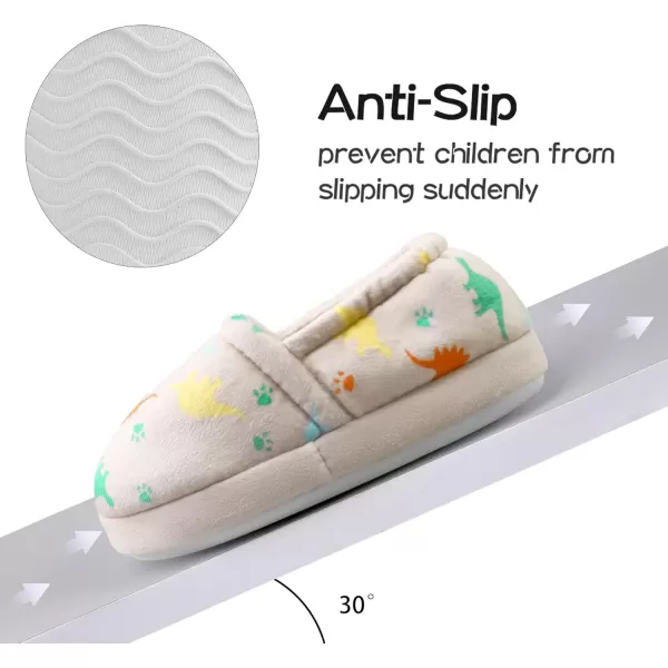 imageMIXIN Boys Slippers Indoor House Slippers Bedroom Dinosaur Soft Warm Boys House Shoes with Memory FoamBeige