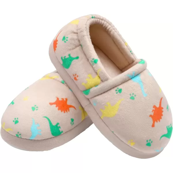 imageMIXIN Boys Slippers Indoor House Slippers Bedroom Dinosaur Soft Warm Boys House Shoes with Memory FoamBeige