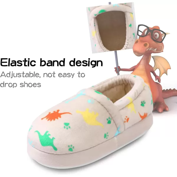 imageMIXIN Boys Slippers Indoor House Slippers Bedroom Dinosaur Soft Warm Boys House Shoes with Memory FoamBeige