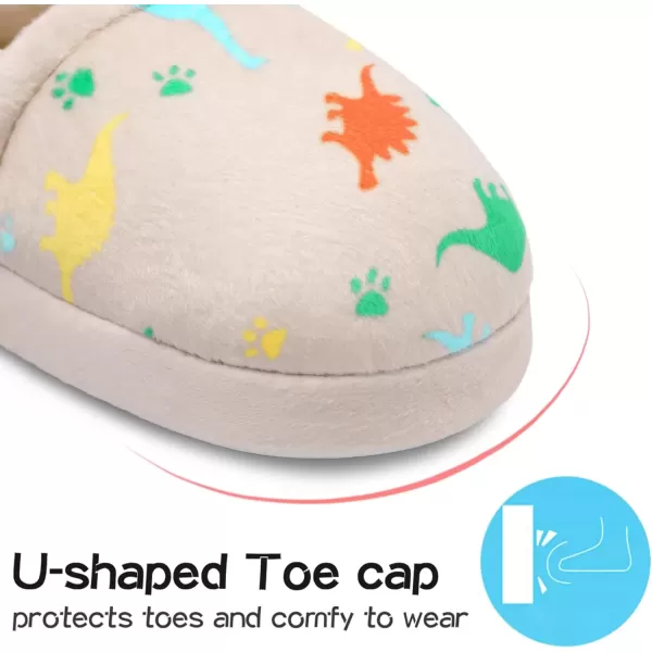 imageMIXIN Boys Slippers Indoor House Slippers Bedroom Dinosaur Soft Warm Boys House Shoes with Memory FoamBeige