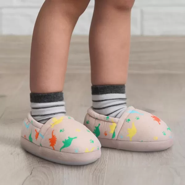 imageMIXIN Boys Slippers Indoor House Slippers Bedroom Dinosaur Soft Warm Boys House Shoes with Memory FoamBeige
