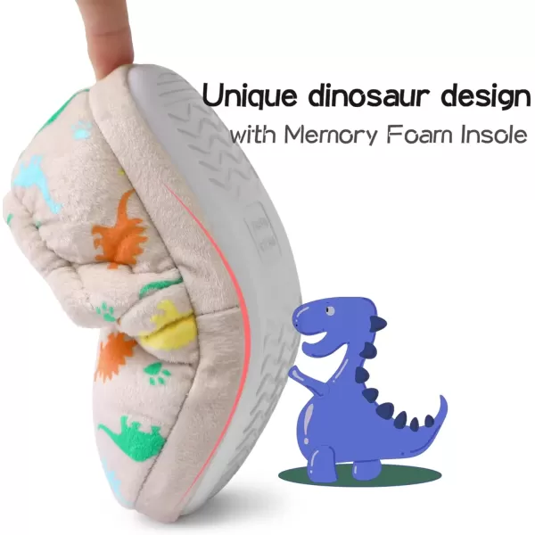 imageMIXIN Boys Slippers Indoor House Slippers Bedroom Dinosaur Soft Warm Boys House Shoes with Memory FoamBeige