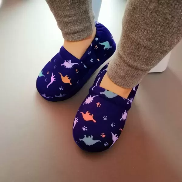 imageMIXIN Boys Slippers Indoor House Slippers Bedroom Dinosaur Soft Warm Boys House Shoes with Memory FoamBlue