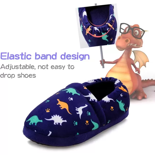 imageMIXIN Boys Slippers Indoor House Slippers Bedroom Dinosaur Soft Warm Boys House Shoes with Memory FoamBlue