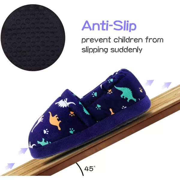 imageMIXIN Boys Slippers Indoor House Slippers Bedroom Dinosaur Soft Warm Boys House Shoes with Memory FoamBlue