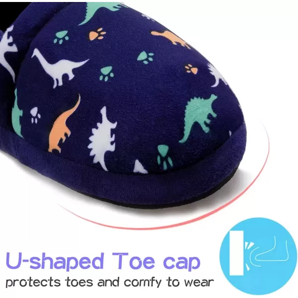 imageMIXIN Boys Slippers Indoor House Slippers Bedroom Dinosaur Soft Warm Boys House Shoes with Memory FoamBlue