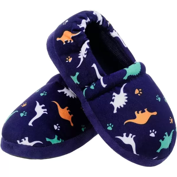 imageMIXIN Boys Slippers Indoor House Slippers Bedroom Dinosaur Soft Warm Boys House Shoes with Memory FoamBlue