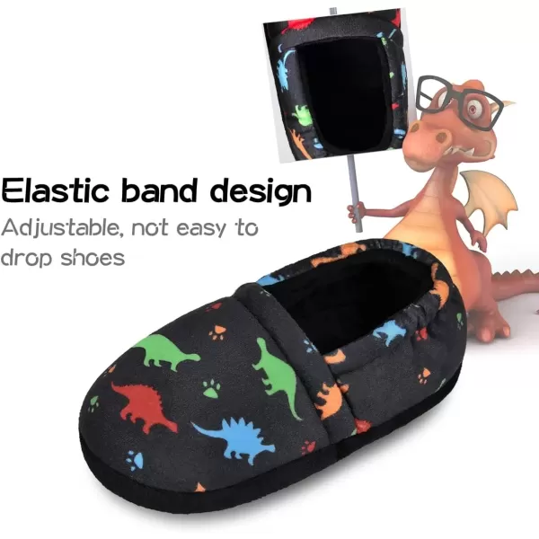 imageMIXIN Boys Slippers Indoor House Slippers Bedroom Dinosaur Soft Warm Boys House Shoes with Memory FoamDark Black