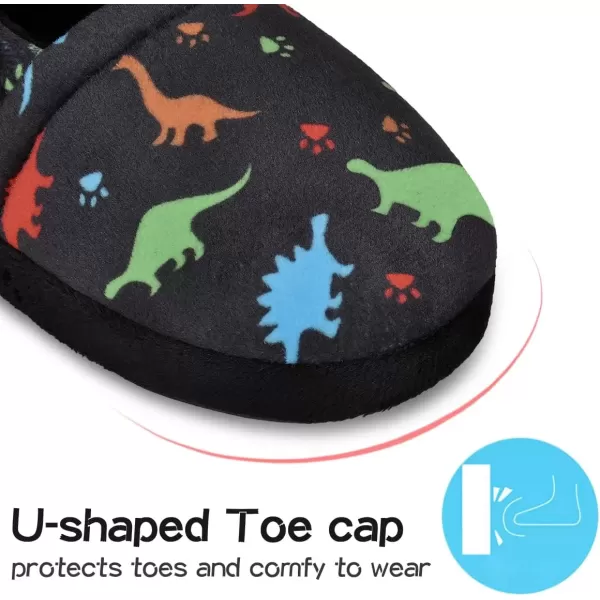 imageMIXIN Boys Slippers Indoor House Slippers Bedroom Dinosaur Soft Warm Boys House Shoes with Memory FoamDark Black
