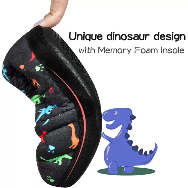 imageMIXIN Boys Slippers Indoor House Slippers Bedroom Dinosaur Soft Warm Boys House Shoes with Memory FoamDark Black