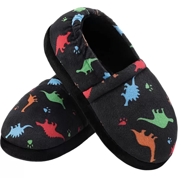 imageMIXIN Boys Slippers Indoor House Slippers Bedroom Dinosaur Soft Warm Boys House Shoes with Memory FoamDark Black