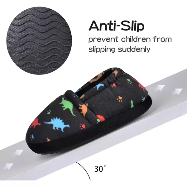 imageMIXIN Boys Slippers Indoor House Slippers Bedroom Dinosaur Soft Warm Boys House Shoes with Memory FoamDark Black