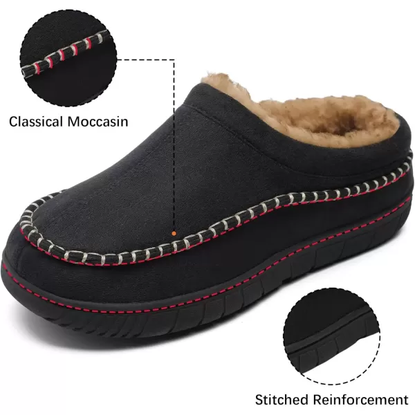 imageMIXIN Mens Slippers Indoor Outdoor Memory Foam Warm Fuzzy Fluffy Comfy House Shoes AntiSlip Moccasin SlippersBlack Padded