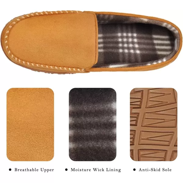 imageMIXIN Mens Slippers Moccasins Slippers for Men House Shoes with Warm and Cozy Memory Foam Hard Sole Mens Indoor Outdoor SlippersBeige