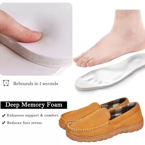 imageMIXIN Mens Slippers Moccasins Slippers for Men House Shoes with Warm and Cozy Memory Foam Hard Sole Mens Indoor Outdoor SlippersBeige