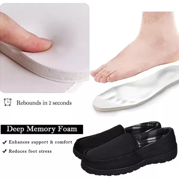 imageMIXIN Mens Slippers Moccasins Slippers for Men House Shoes with Warm and Cozy Memory Foam Hard Sole Mens Indoor Outdoor SlippersBlack
