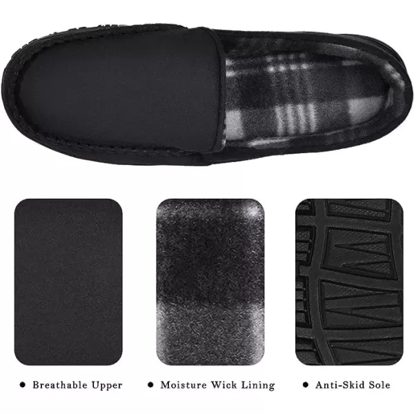 imageMIXIN Mens Slippers Moccasins Slippers for Men House Shoes with Warm and Cozy Memory Foam Hard Sole Mens Indoor Outdoor SlippersBlack