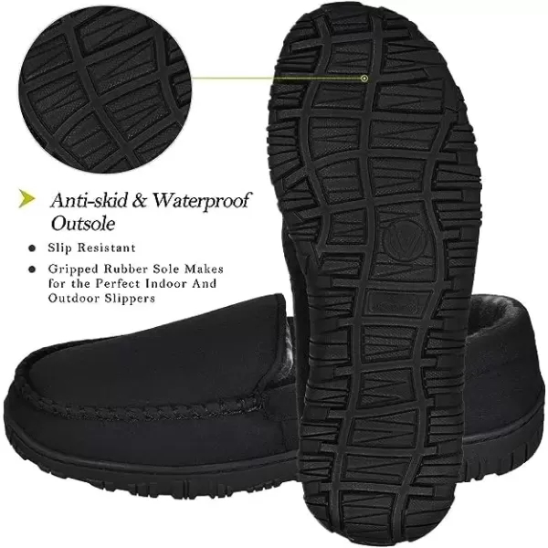 imageMIXIN Mens Slippers Moccasins Slippers for Men House Shoes with Warm and Cozy Memory Foam Hard Sole Mens Indoor Outdoor SlippersBlack