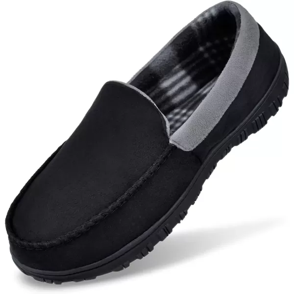 imageMIXIN Mens Slippers Moccasins Slippers for Men House Shoes with Warm and Cozy Memory Foam Hard Sole Mens Indoor Outdoor SlippersBlack Grey