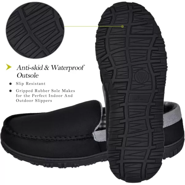 imageMIXIN Mens Slippers Moccasins Slippers for Men House Shoes with Warm and Cozy Memory Foam Hard Sole Mens Indoor Outdoor SlippersBlack Grey