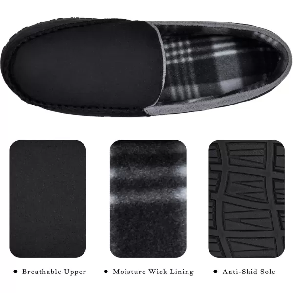 imageMIXIN Mens Slippers Moccasins Slippers for Men House Shoes with Warm and Cozy Memory Foam Hard Sole Mens Indoor Outdoor SlippersBlack Grey
