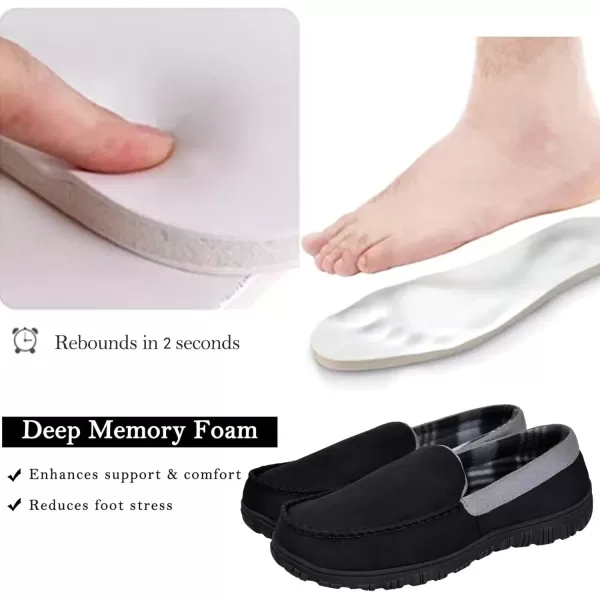 imageMIXIN Mens Slippers Moccasins Slippers for Men House Shoes with Warm and Cozy Memory Foam Hard Sole Mens Indoor Outdoor SlippersBlack Grey