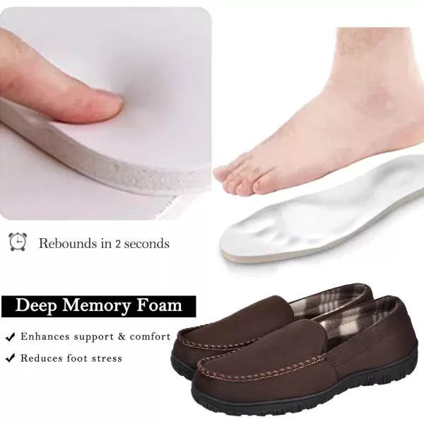 imageMIXIN Mens Slippers Moccasins Slippers for Men House Shoes with Warm and Cozy Memory Foam Hard Sole Mens Indoor Outdoor SlippersBrown