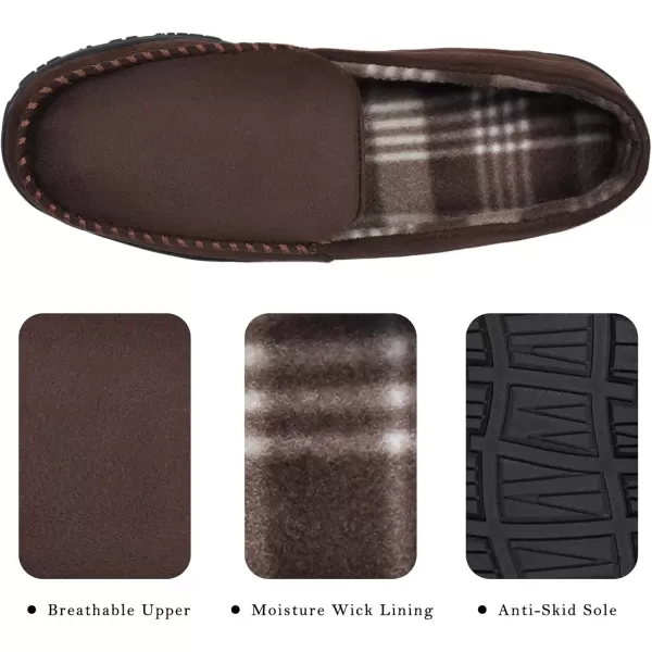 imageMIXIN Mens Slippers Moccasins Slippers for Men House Shoes with Warm and Cozy Memory Foam Hard Sole Mens Indoor Outdoor SlippersBrown