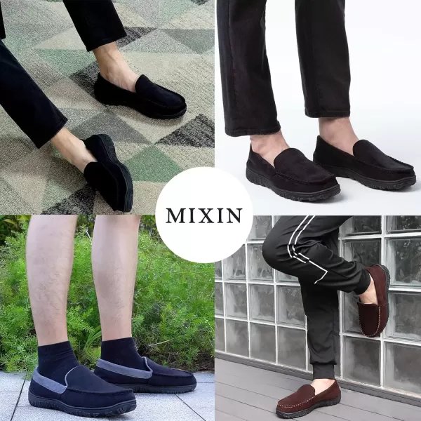 imageMIXIN Mens Slippers Moccasins Slippers for Men House Shoes with Warm and Cozy Memory Foam Hard Sole Mens Indoor Outdoor SlippersBrown
