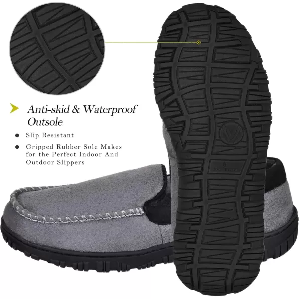 imageMIXIN Mens Slippers Moccasins Slippers for Men House Shoes with Warm and Cozy Memory Foam Hard Sole Mens Indoor Outdoor SlippersGrey Black