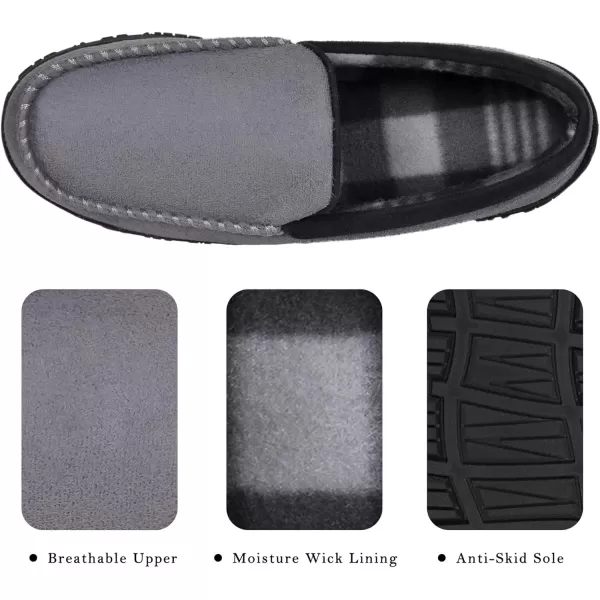 imageMIXIN Mens Slippers Moccasins Slippers for Men House Shoes with Warm and Cozy Memory Foam Hard Sole Mens Indoor Outdoor SlippersGrey Black
