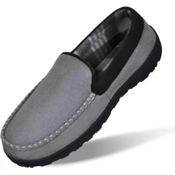 imageMIXIN Mens Slippers Moccasins Slippers for Men House Shoes with Warm and Cozy Memory Foam Hard Sole Mens Indoor Outdoor SlippersGrey Black