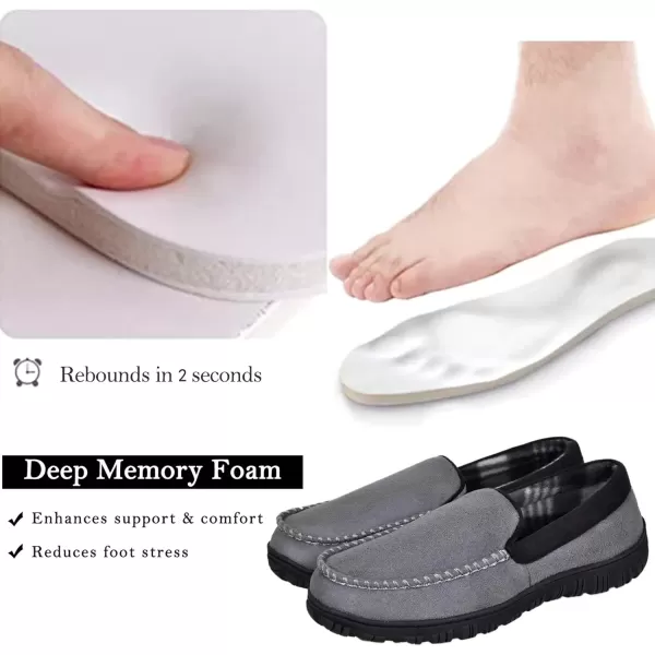 imageMIXIN Mens Slippers Moccasins Slippers for Men House Shoes with Warm and Cozy Memory Foam Hard Sole Mens Indoor Outdoor SlippersGrey Black